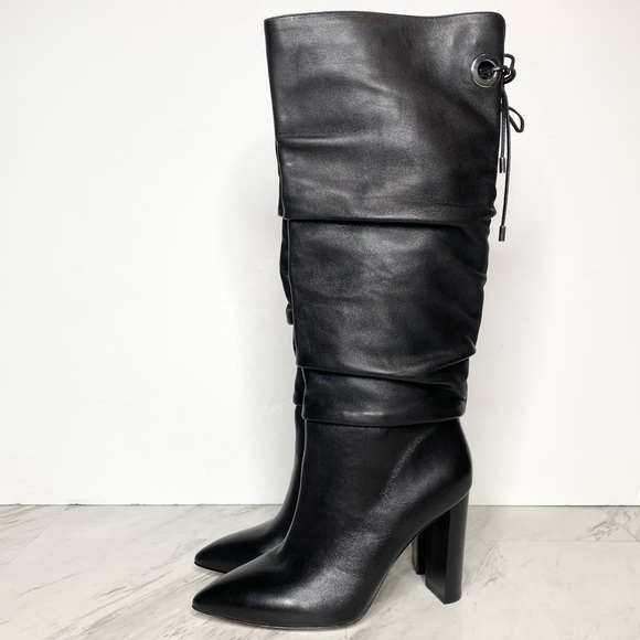 Paige Black Leather Slouchy Pointy Toe Tall Boot 6 1/2 - Picture 1 of 16